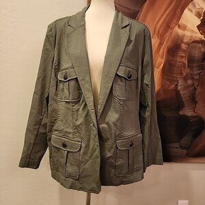 Dress Barn Army Green Jacket Blazer 3x Gold Buttons Stretch